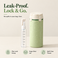 Leak-proof Mova case with flip-lock pump and snap-shut lid