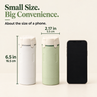 Mova dimensions: 6.5 in (16.5 cm) tall, 2.17 in (5.5 cm) wide, about the size of a phone